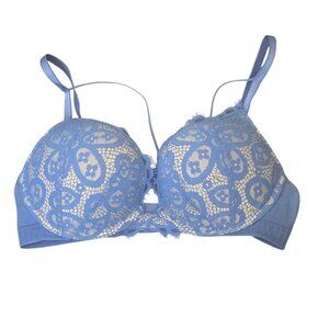 Victoria's Secret Bombshell Bra 34C Light Blue Lace Push-Up Padded Sexy Lift